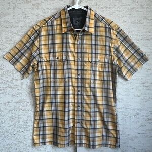 Kuhl Men's Yellow Gray Plaid Button Down Shirt Sz M Rugged Outdoors Eluxur